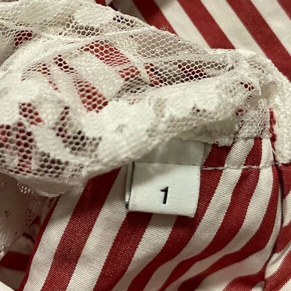 Sandro Red & White Striped Lace Back High Low Midi Dress Size 1/Extra Small - Picture 6 of 7